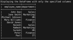 pyspark show specified columns